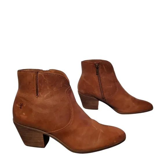 Frye Brown Leather Side-Zip Riding Ankle Booties Boots Women's Size 8.5M