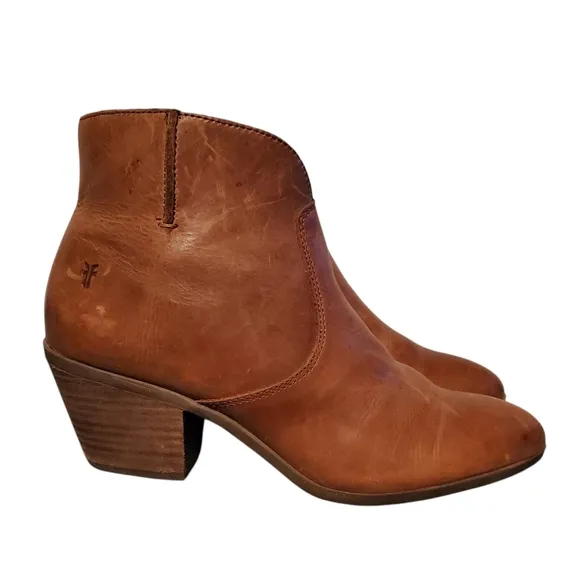 Frye Brown Leather Side-Zip Riding Ankle Booties Boots Women's Size 8.5M