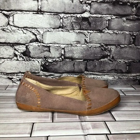 Frye Company Taupe Suede Leather Slip On Flats Shoes Women’s Sz 9.5M US/40EU.