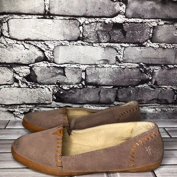 Frye Company Taupe Suede Leather Slip On Flats Shoes Women’s Sz 9.5M US/40EU.