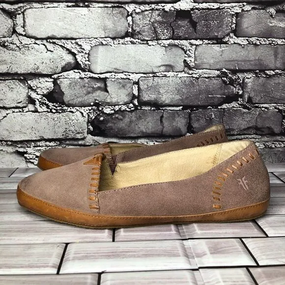 Frye Company Taupe Suede Leather Slip On Flats Shoes Women’s Sz 9.5M US/40EU.