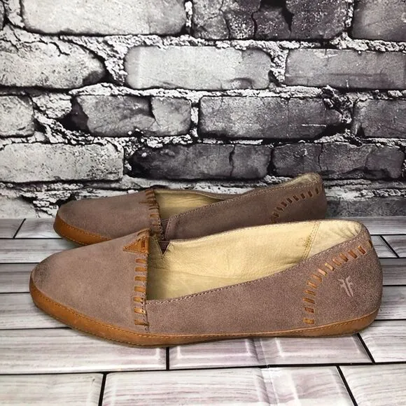 Frye Company Taupe Suede Leather Slip On Flats Shoes Women’s Sz 9.5M US/40EU.