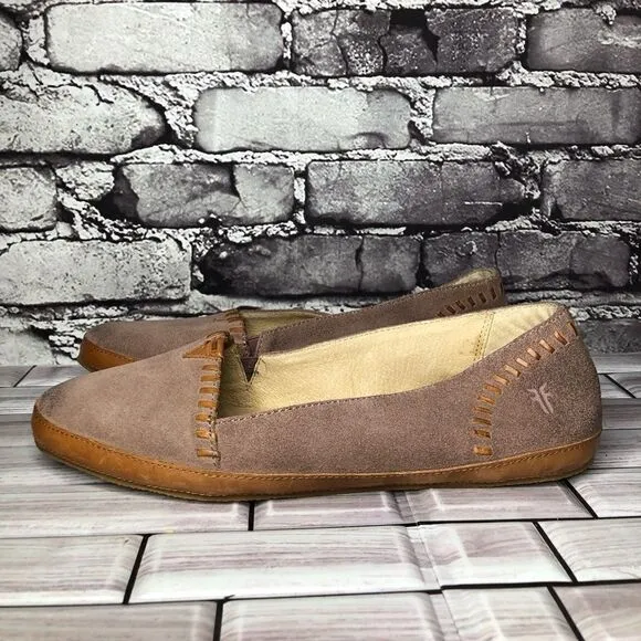 Frye Company Taupe Suede Leather Slip On Flats Shoes Women’s Sz 9.5M US/40EU.