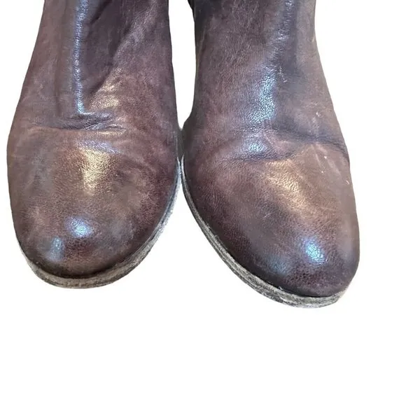 Frye Corby Side Zip Ruched Moto Brown Leather Wedge Ankle Booties Boots Size 7