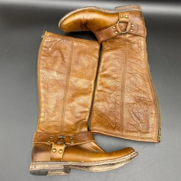 Frye Full Back Zip Brown Boots Women's Size 6