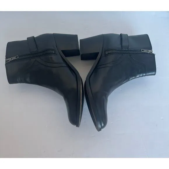 FRYE Janis Shield Black Leather Almond Toe Block Heel  Side Zip Ankle Boots 8.5B