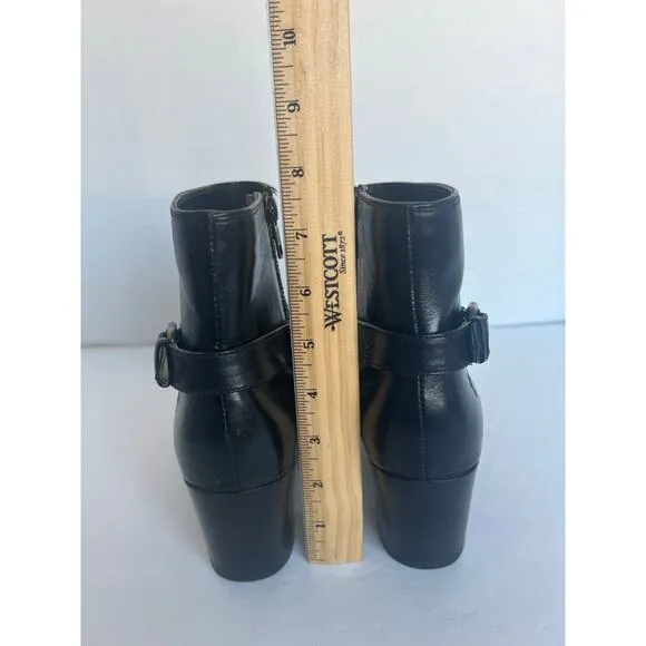 FRYE Janis Shield Black Leather Almond Toe Block Heel  Side Zip Ankle Boots 8.5B