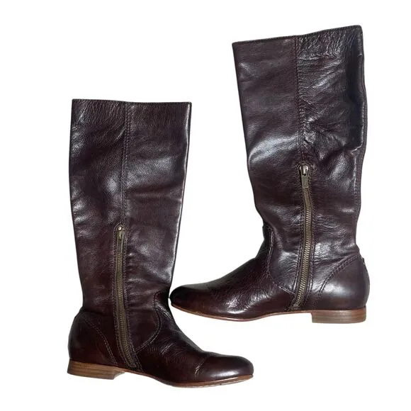 FRYE Jillian Pull On Riding Boots Leather Side Zip Dark Brown Size 5.5 B