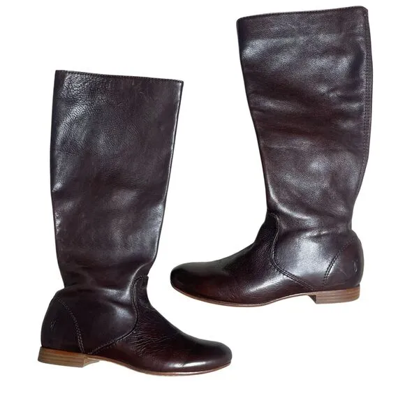 FRYE Jillian Pull On Riding Boots Leather Side Zip Dark Brown Size 5.5 B