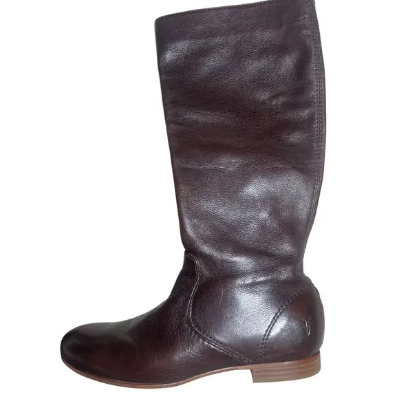 FRYE Jillian Pull On Riding Boots Leather Side Zip Dark Brown Size 5.5 B