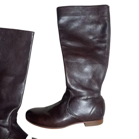 FRYE Jillian Pull On Riding Boots Leather Side Zip Dark Brown Size 5.5 B