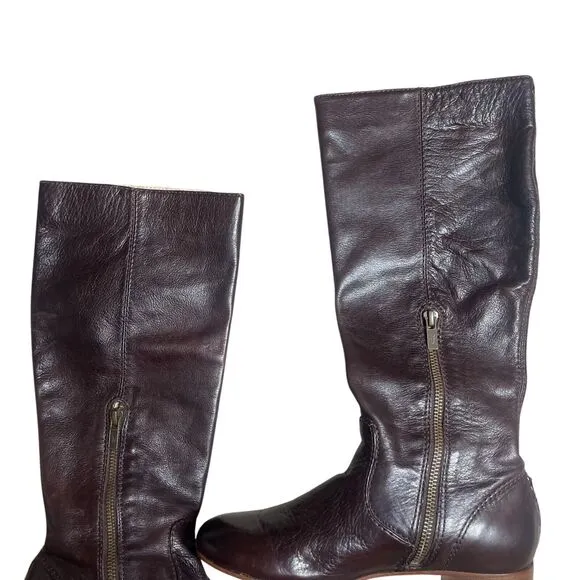 FRYE Jillian Pull On Riding Boots Leather Side Zip Dark Brown Size 5.5 B