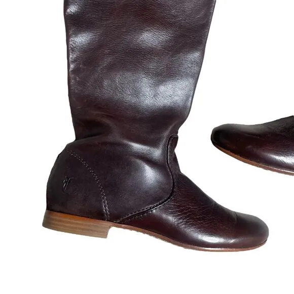 FRYE Jillian Pull On Riding Boots Leather Side Zip Dark Brown Size 5.5 B