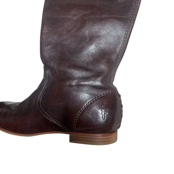 FRYE Jillian Pull On Riding Boots Leather Side Zip Dark Brown Size 5.5 B