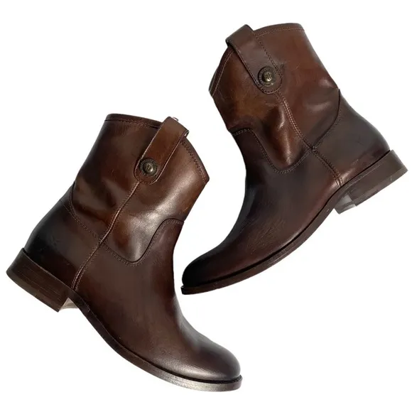 Frye Leather Side Zip Ankle Boots Melissa Button Short SZ 6.5B