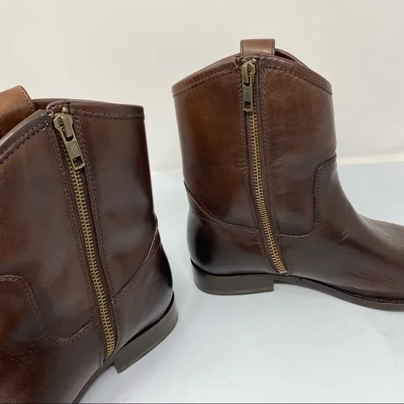 Frye Leather Side Zip Ankle Boots Melissa Button Short SZ 6.5B