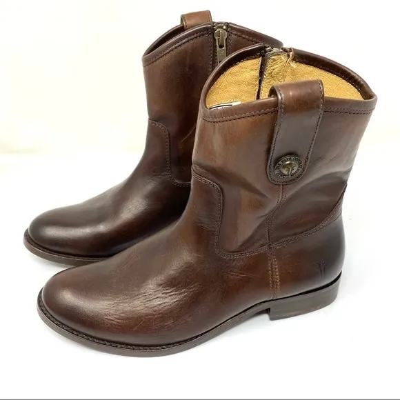 Frye Leather Side Zip Ankle Boots Melissa Button Short SZ 6.5B