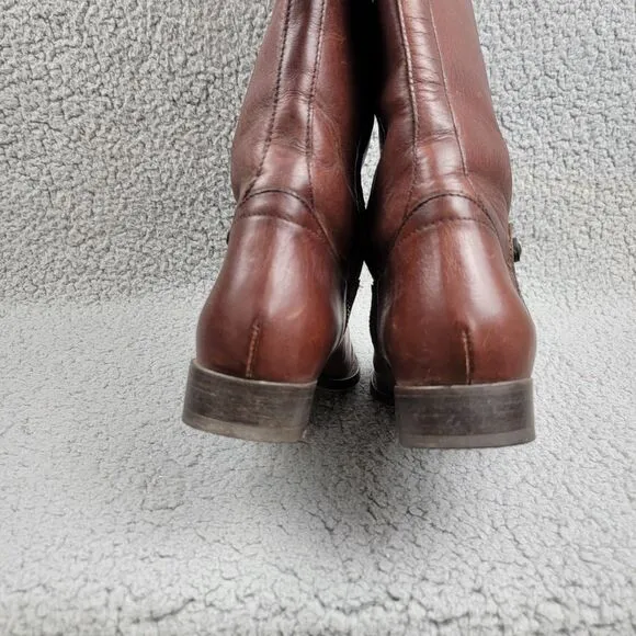Frye Melissa Button Boots Brown Leather Side Zip Riding Distressed Womens 7 B