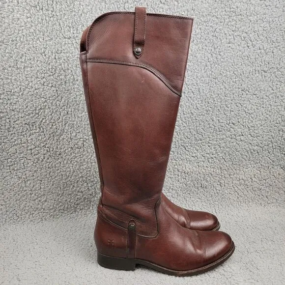 Frye Melissa Button Boots Brown Leather Side Zip Riding Distressed Womens 7 B