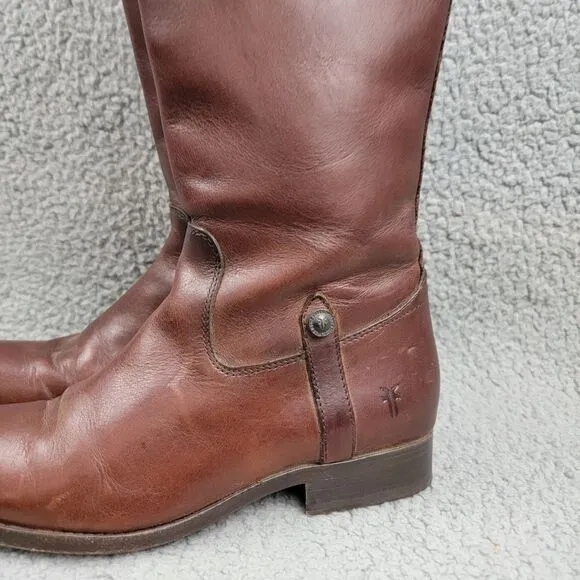 Frye Melissa Button Boots Brown Leather Side Zip Riding Distressed Womens 7 B
