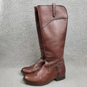 Frye Melissa Button Boots Brown Leather Side Zip Riding Distressed Womens 7 B