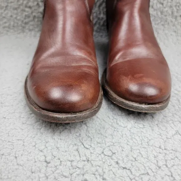 Frye Melissa Button Boots Brown Leather Side Zip Riding Distressed Womens 7 B