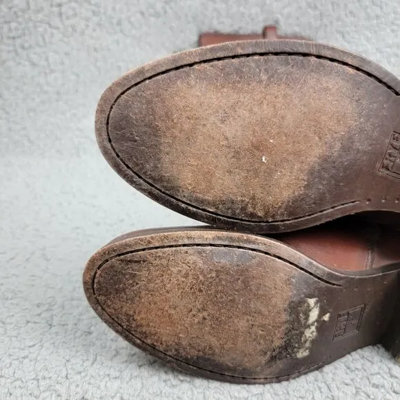 Frye Melissa Button Boots Brown Leather Side Zip Riding Distressed Womens 7 B