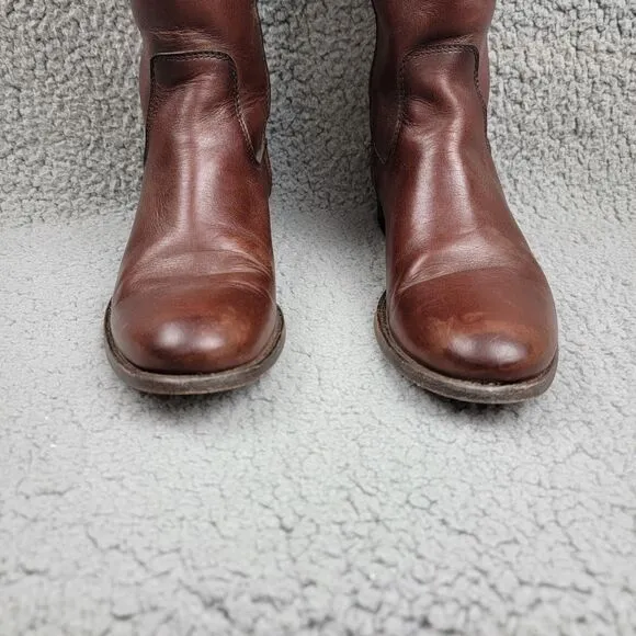 Frye Melissa Button Boots Brown Leather Side Zip Riding Distressed Womens 7 B