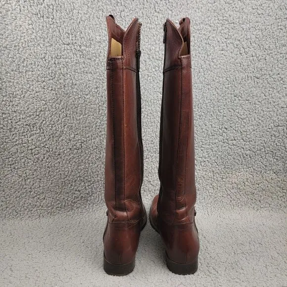 Frye Melissa Button Boots Brown Leather Side Zip Riding Distressed Womens 7 B