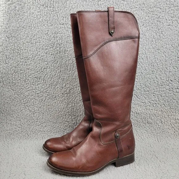 Frye Melissa Button Boots Brown Leather Side Zip Riding Distressed Womens 7 B