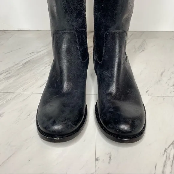 Frye Melissa Button Inside Zipper Black Leather Riding Tall Boots 6 1/2 B