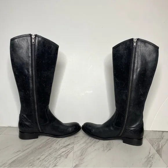 Frye Melissa Button Inside Zipper Black Leather Riding Tall Boots 6 1/2 B