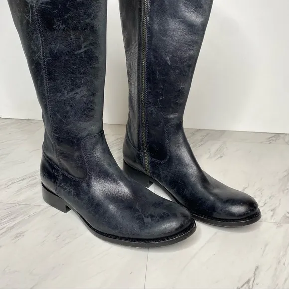 Frye Melissa Button Inside Zipper Black Leather Riding Tall Boots 6 1/2 B