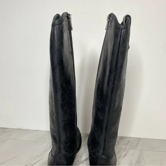 Frye Melissa Button Inside Zipper Black Leather Riding Tall Boots 6 1/2 B