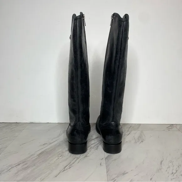 Frye Melissa Button Inside Zipper Black Leather Riding Tall Boots 6 1/2 B