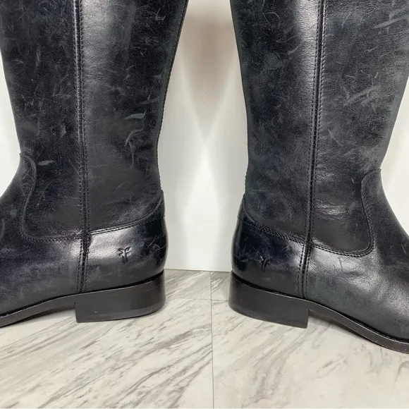 Frye Melissa Button Inside Zipper Black Leather Riding Tall Boots 6 1/2 B
