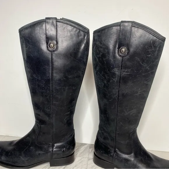 Frye Melissa Button Inside Zipper Black Leather Riding Tall Boots 6 1/2 B