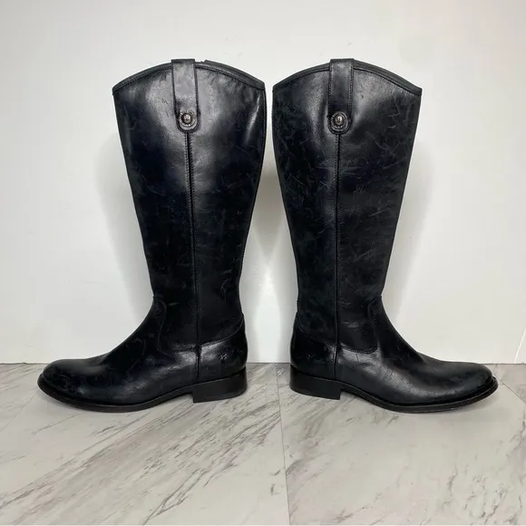 Frye Melissa Button Inside Zipper Black Leather Riding Tall Boots 6 1/2 B