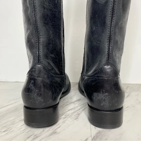 Frye Melissa Button Inside Zipper Black Leather Riding Tall Boots 6 1/2 B