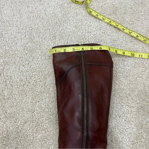 Frye Melissa Tab Red Brown Leather Tall Riding Boot Side Zip Women Size 6 B,