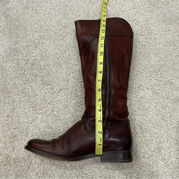 Frye Melissa Tab Red Brown Leather Tall Riding Boot Side Zip Women Size 6 B,