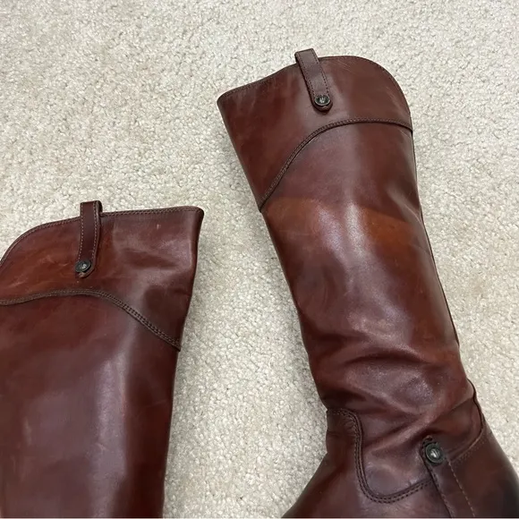 Frye Melissa Tab Red Brown Leather Tall Riding Boot Side Zip Women Size 6 B,