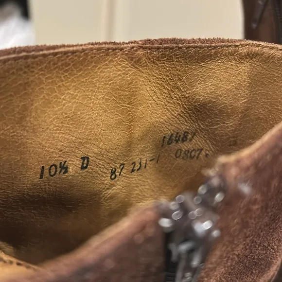 Frye men’s brown suede leather buckle side zipper calf length boots size 10.5