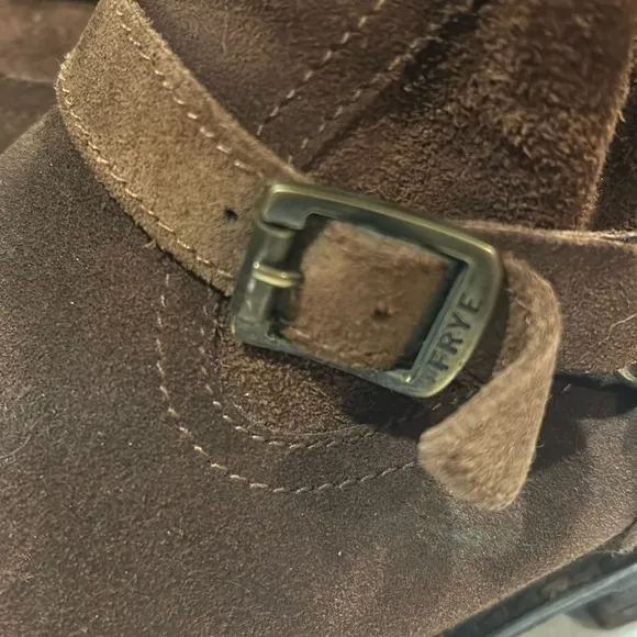 Frye men’s brown suede leather buckle side zipper calf length boots size 10.5