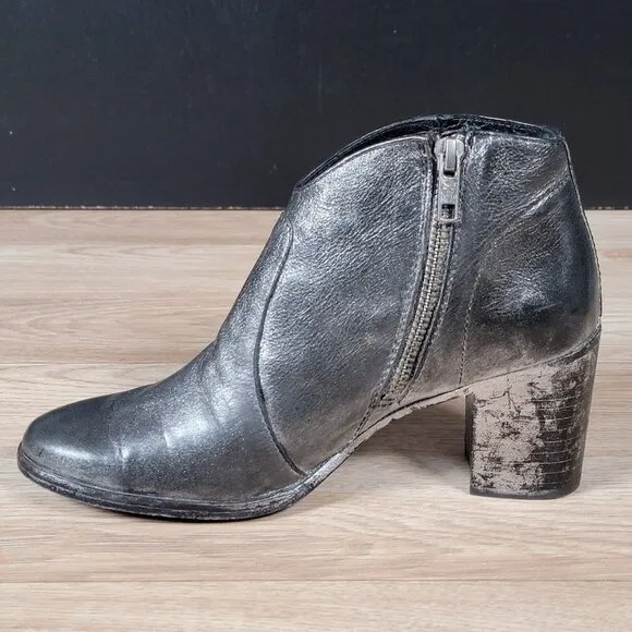 Frye Nora Boots Womens Size 6.5 B Gunmetal Side Zip Heel Leather Round Toe