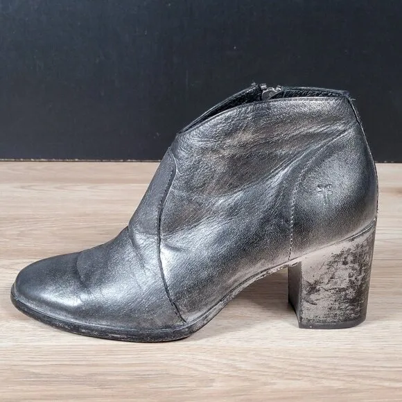 Frye Nora Boots Womens Size 6.5 B Gunmetal Side Zip Heel Leather Round Toe