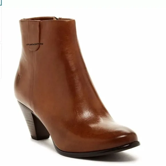 FRYE Phoebe Bootie Women's Side Zipper, Brown Leather Ankle Boot