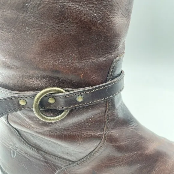 Frye Tall Knee High Riding Boots Women's Size 8 Brown Leather Buckle Side Zip