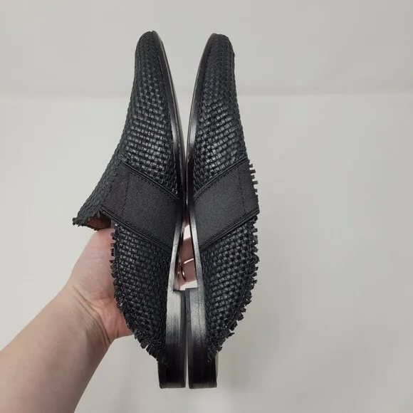 Frye womens 9.5 Terri woven Gore Mule Black Leather lined slides