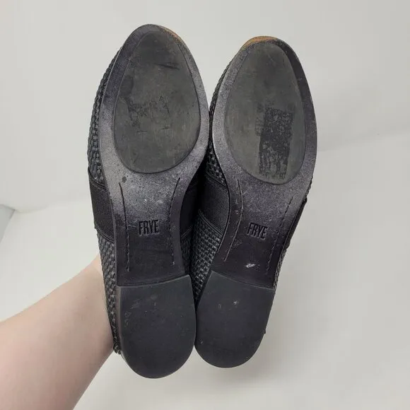 Frye womens 9.5 Terri woven Gore Mule Black Leather lined slides